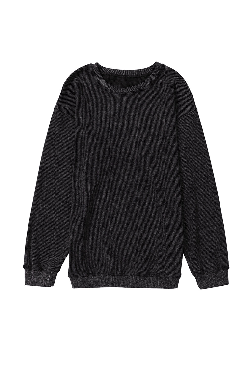 Customizable Solid Ribbed Knit Round Neck Casual PulloverSweatshirt