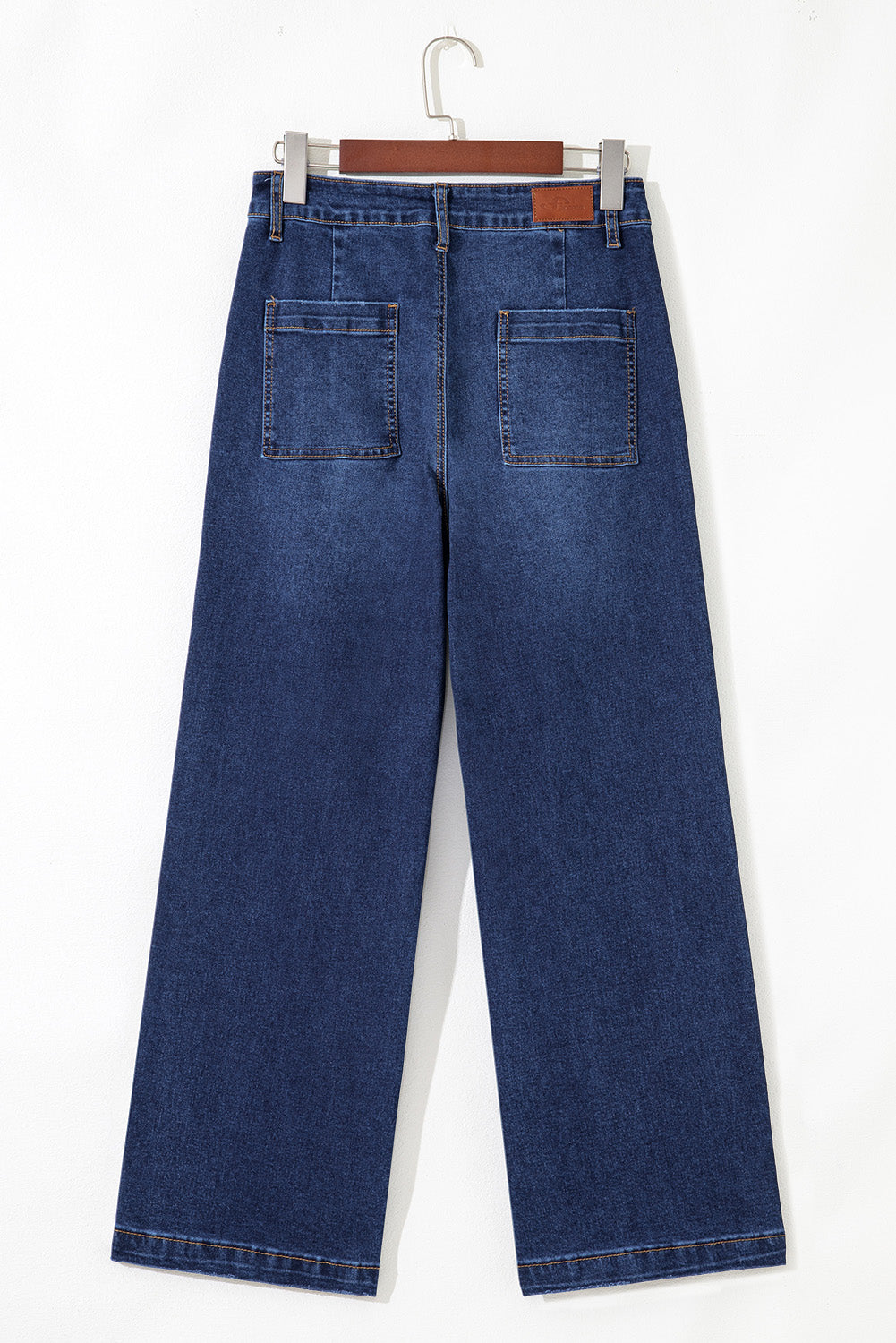 High Waist Wide Leg Denim Jeans with Front Patch Pockets