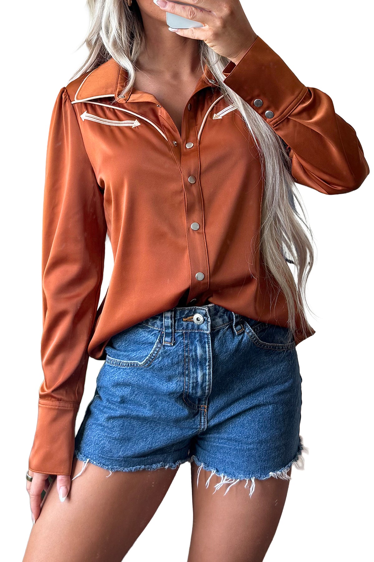 Western Satin Yoke Snap Button Long Sleeve Shirt
