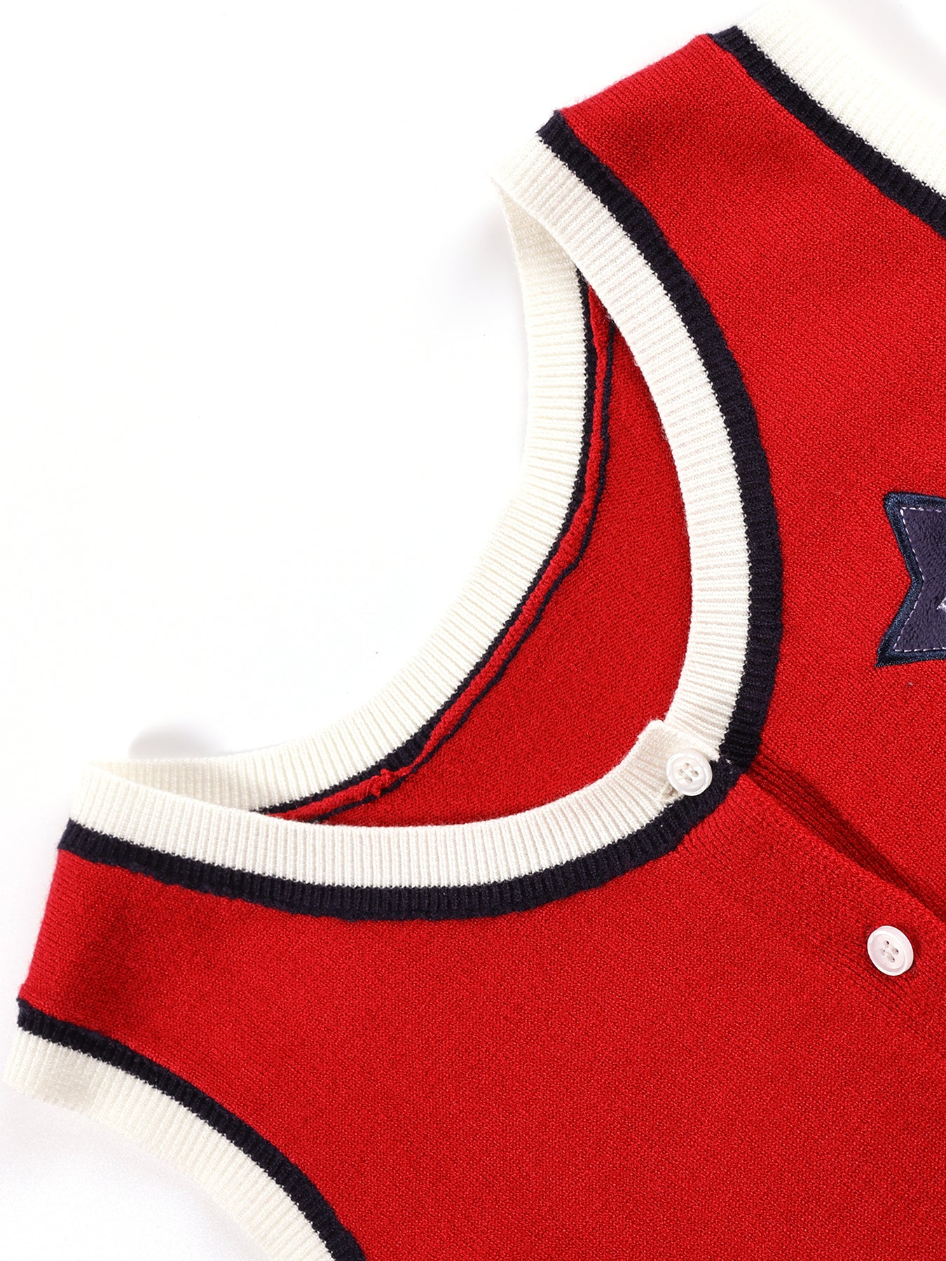 Cute Embroidered Red Knit Vest Cardigan for Kids – Adorable Ruffle Hem