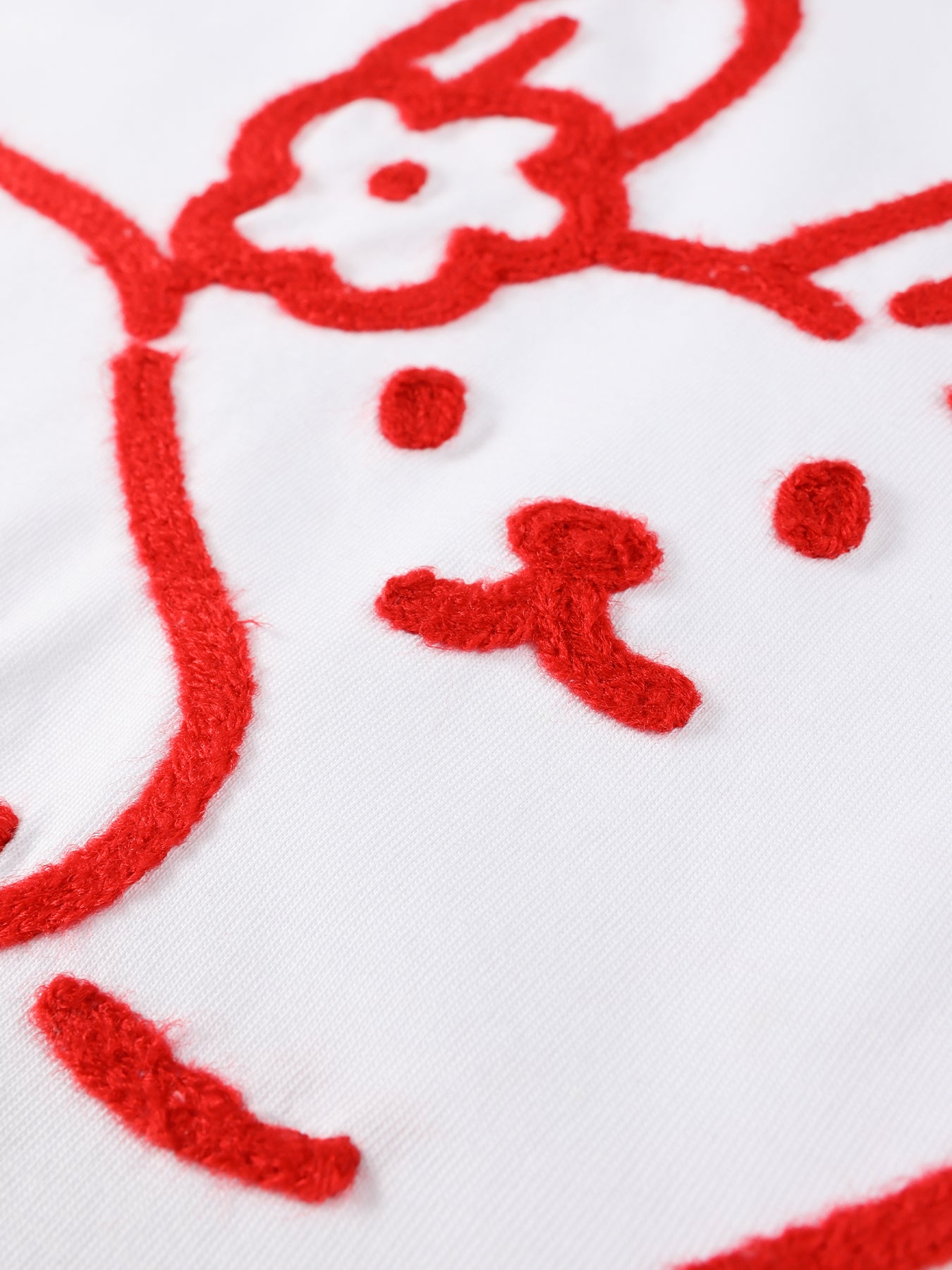 Girls White Cartoon Embroidered Short Sleeve T Shirt