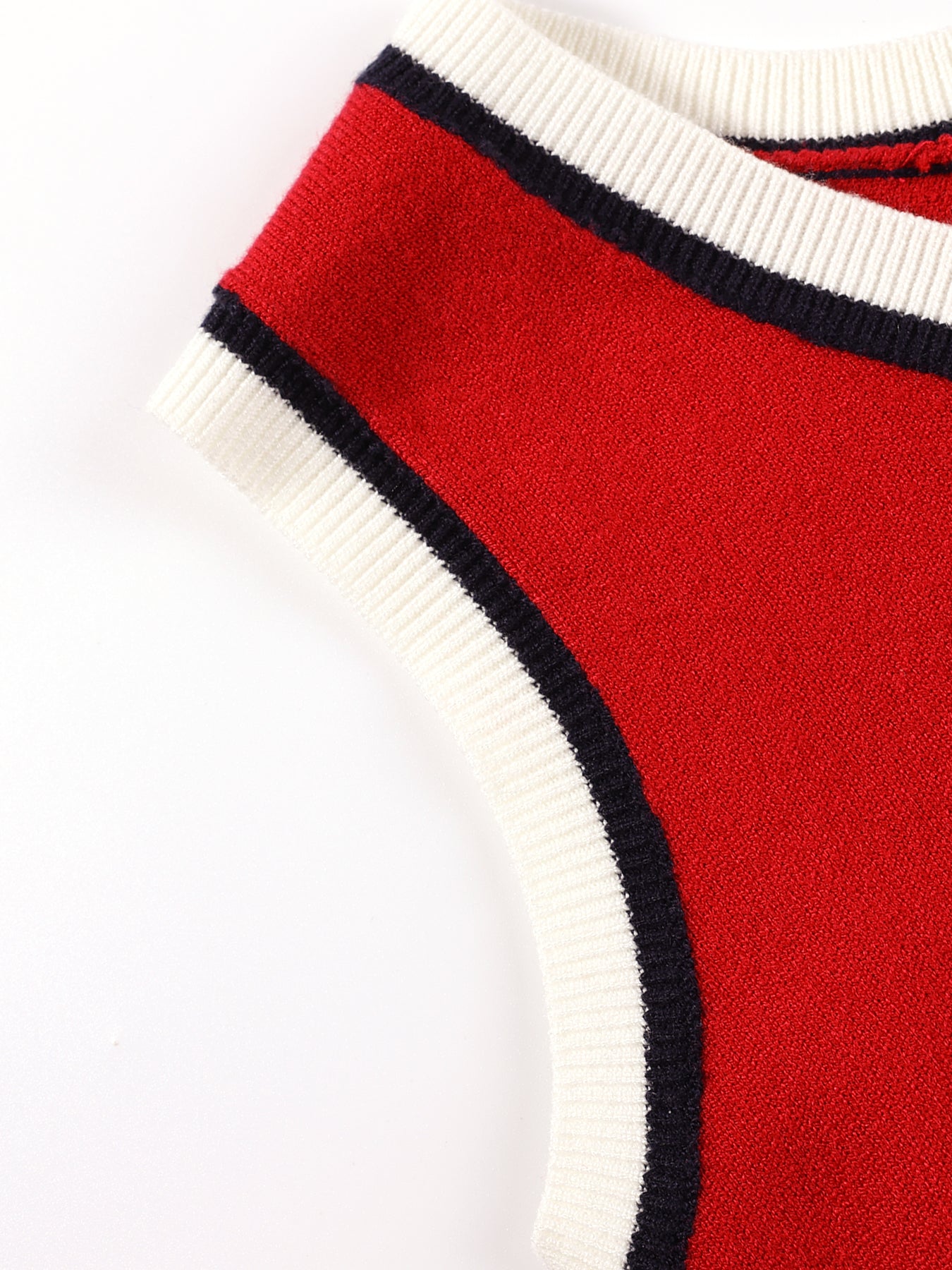 Cute Embroidered Red Knit Vest Cardigan for Kids – Adorable Ruffle Hem