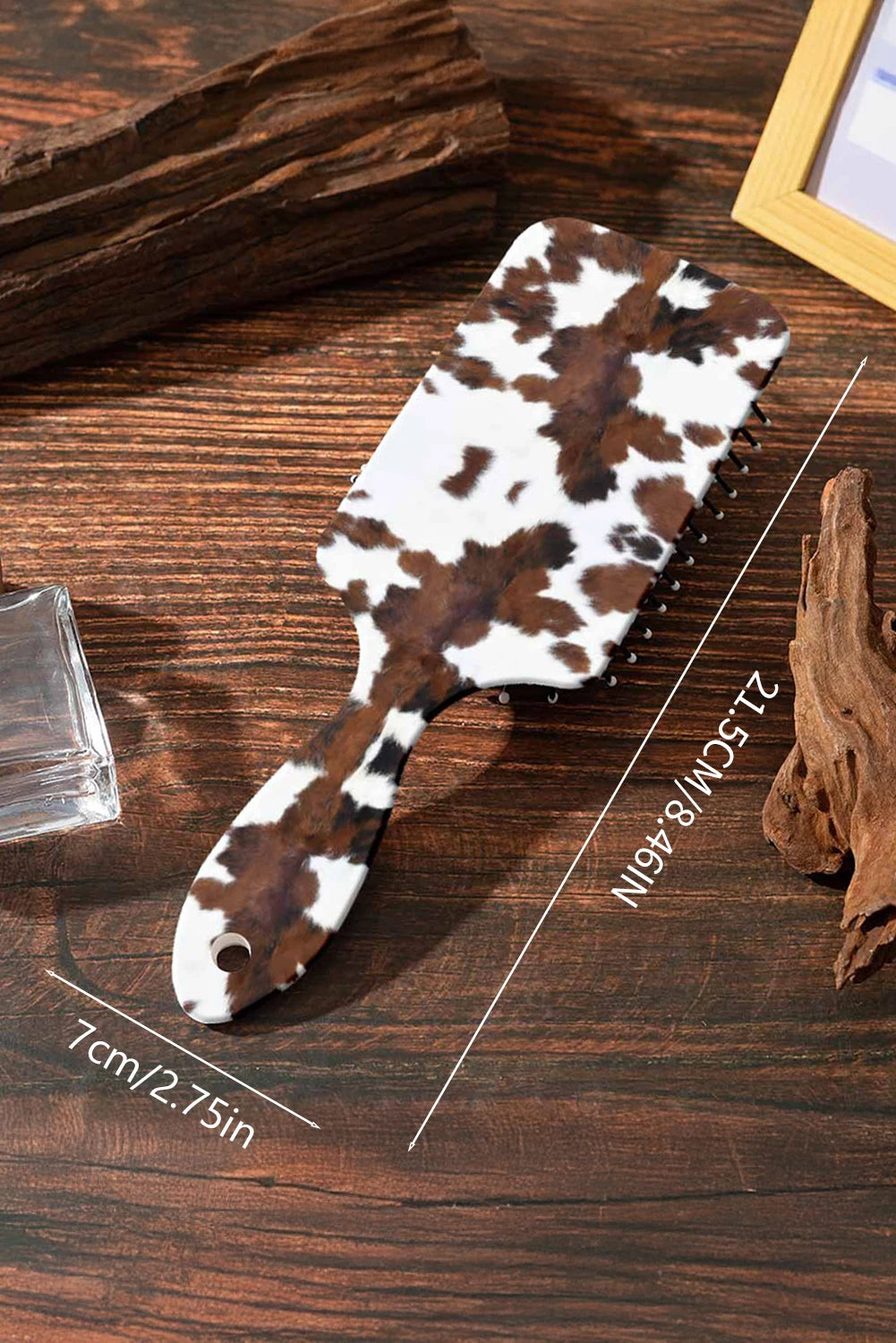 Chestnut Cow Print Air Cushion Hair Brush with Long Handle