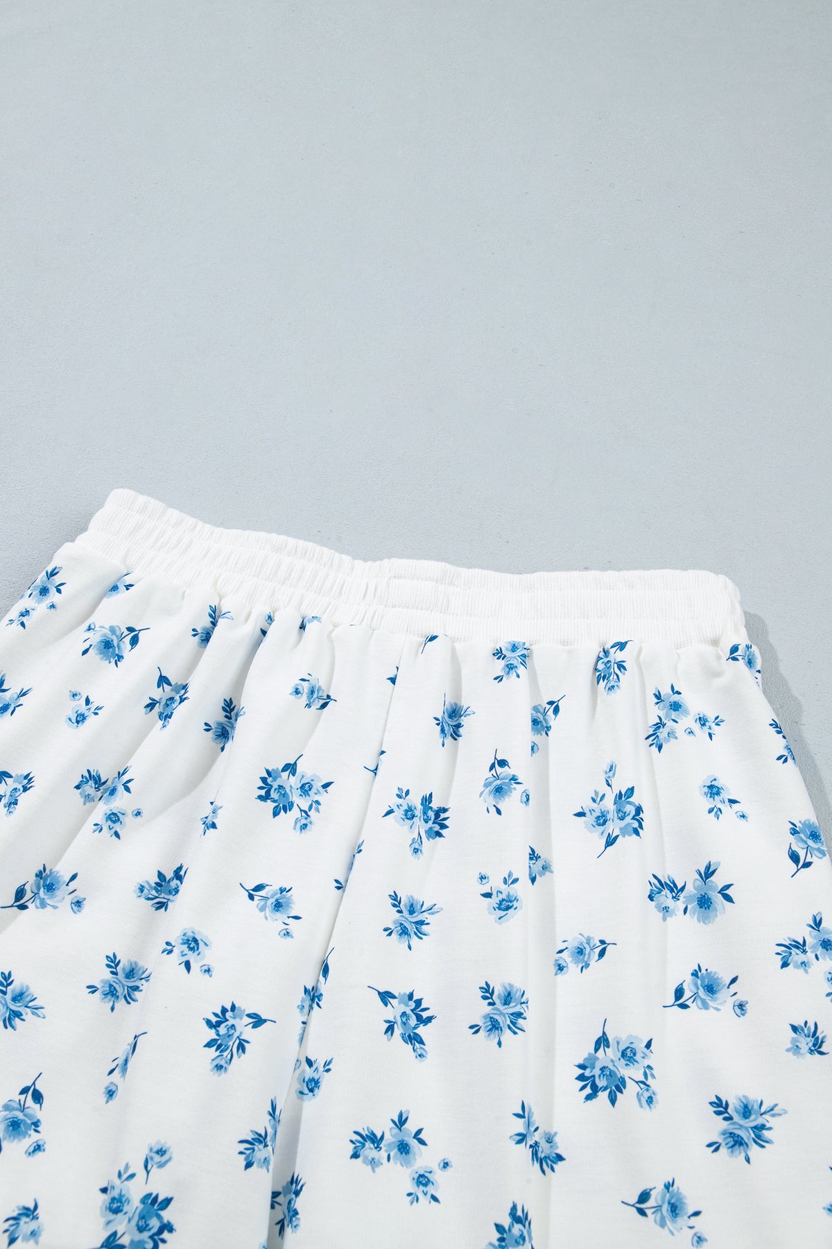 Blue Floral Sweatshirt & Ruffle Shorts 2 Piece Set