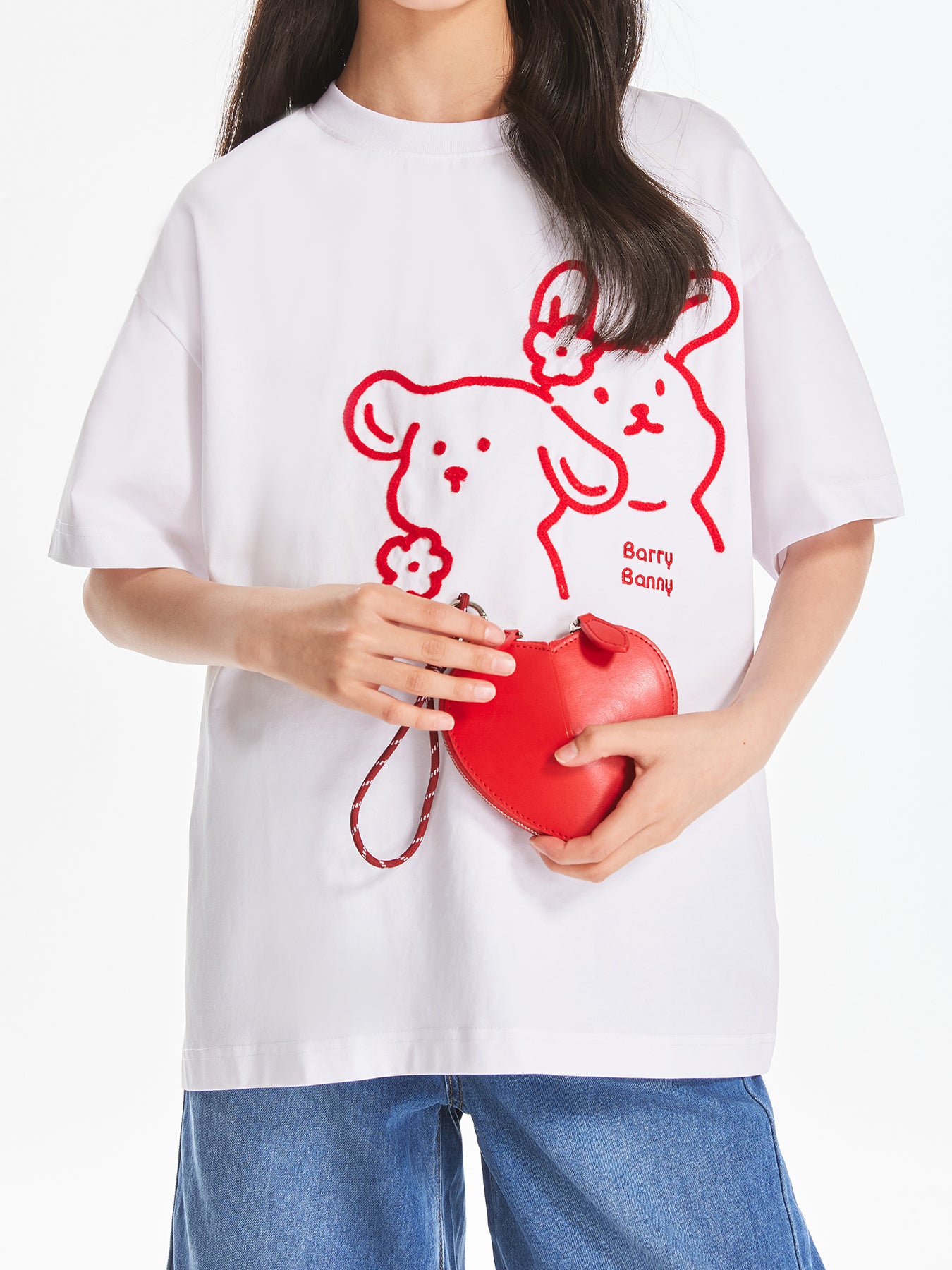 Girls White Cartoon Embroidered Short Sleeve T Shirt