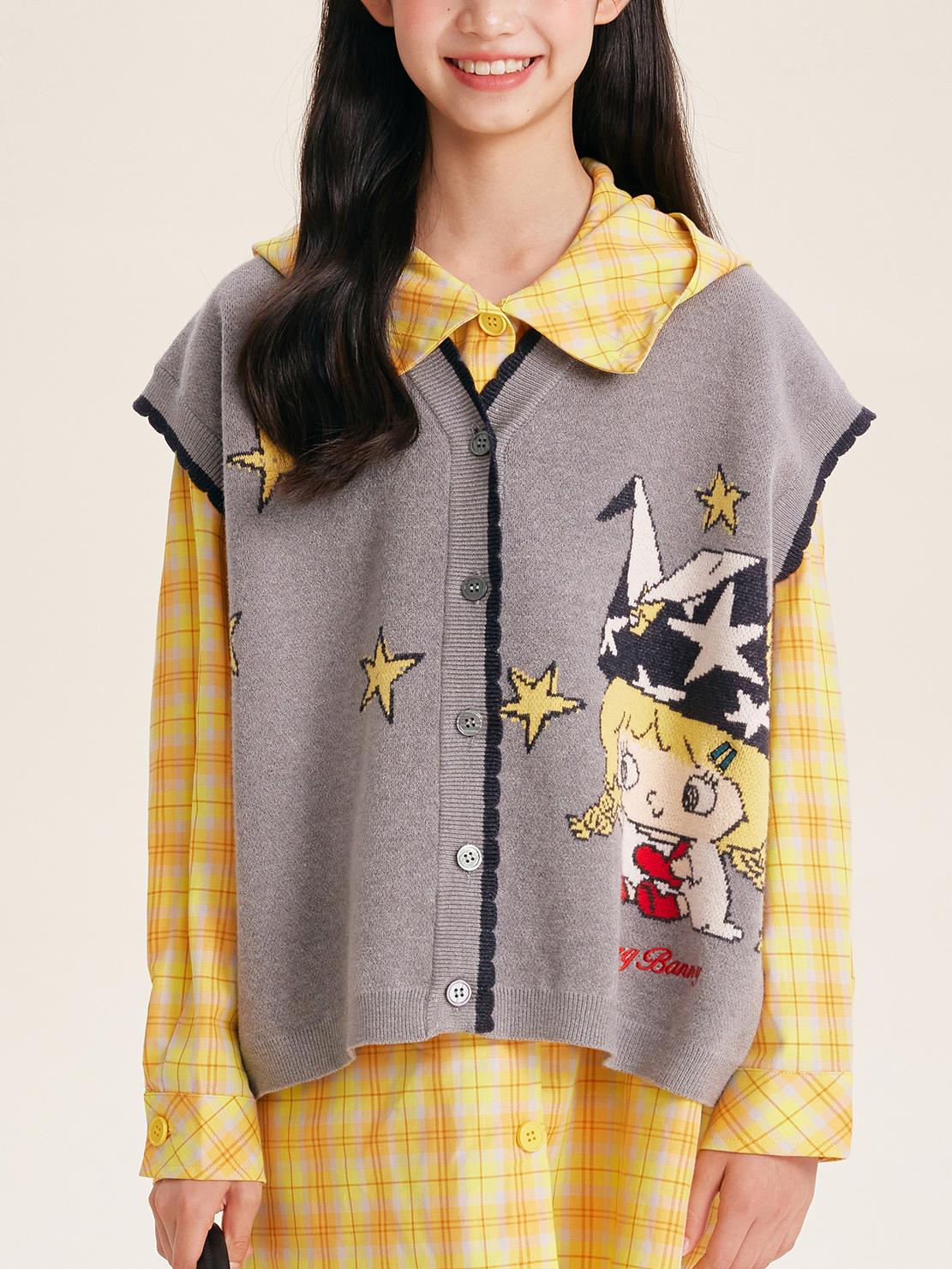 Girl's Korean Style Knit Vest Cardigan Sleeveless Top
