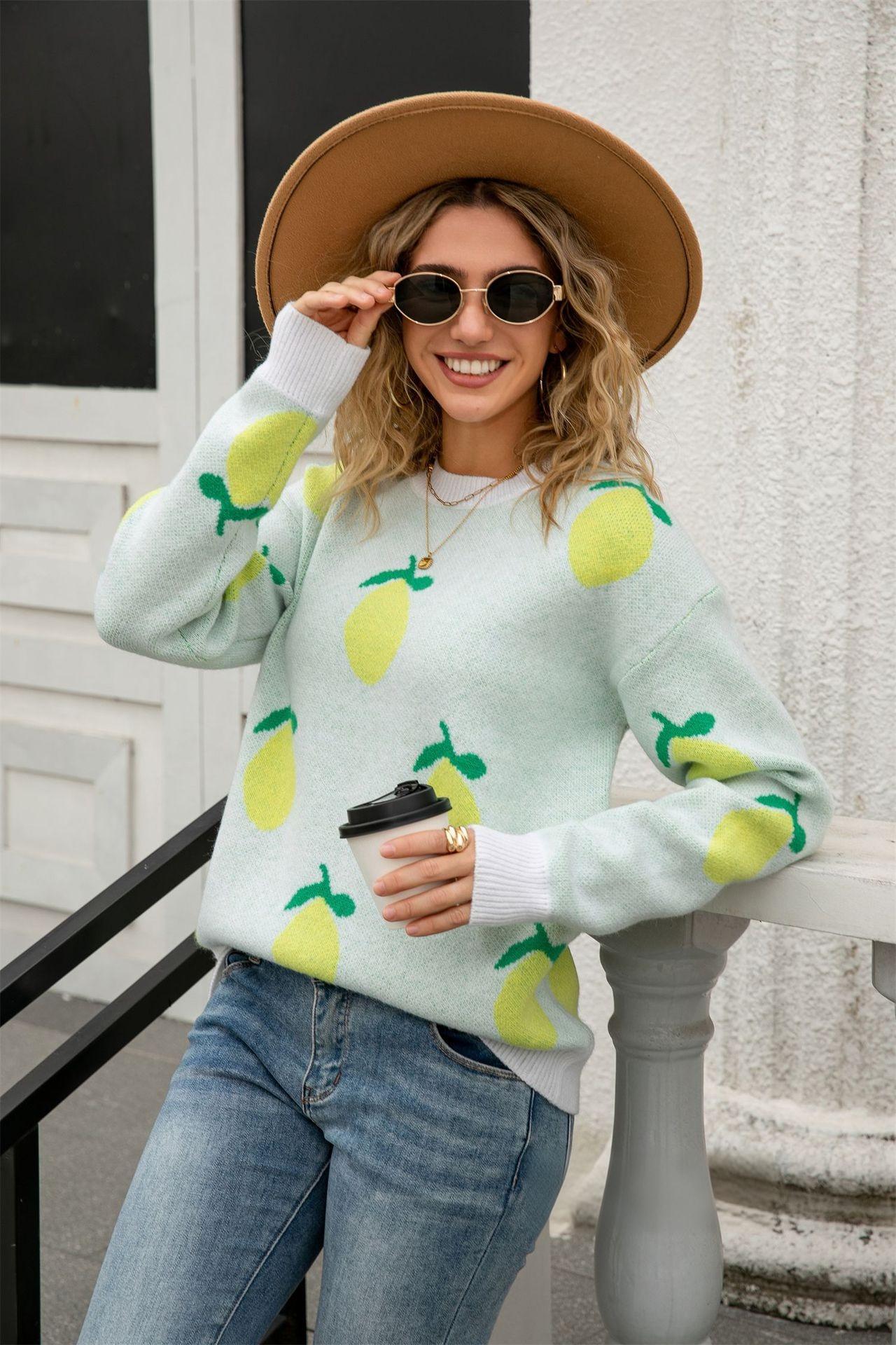 2025 Fall/Winter Lemon Knit Sweater - Relaxed Fit & Casual