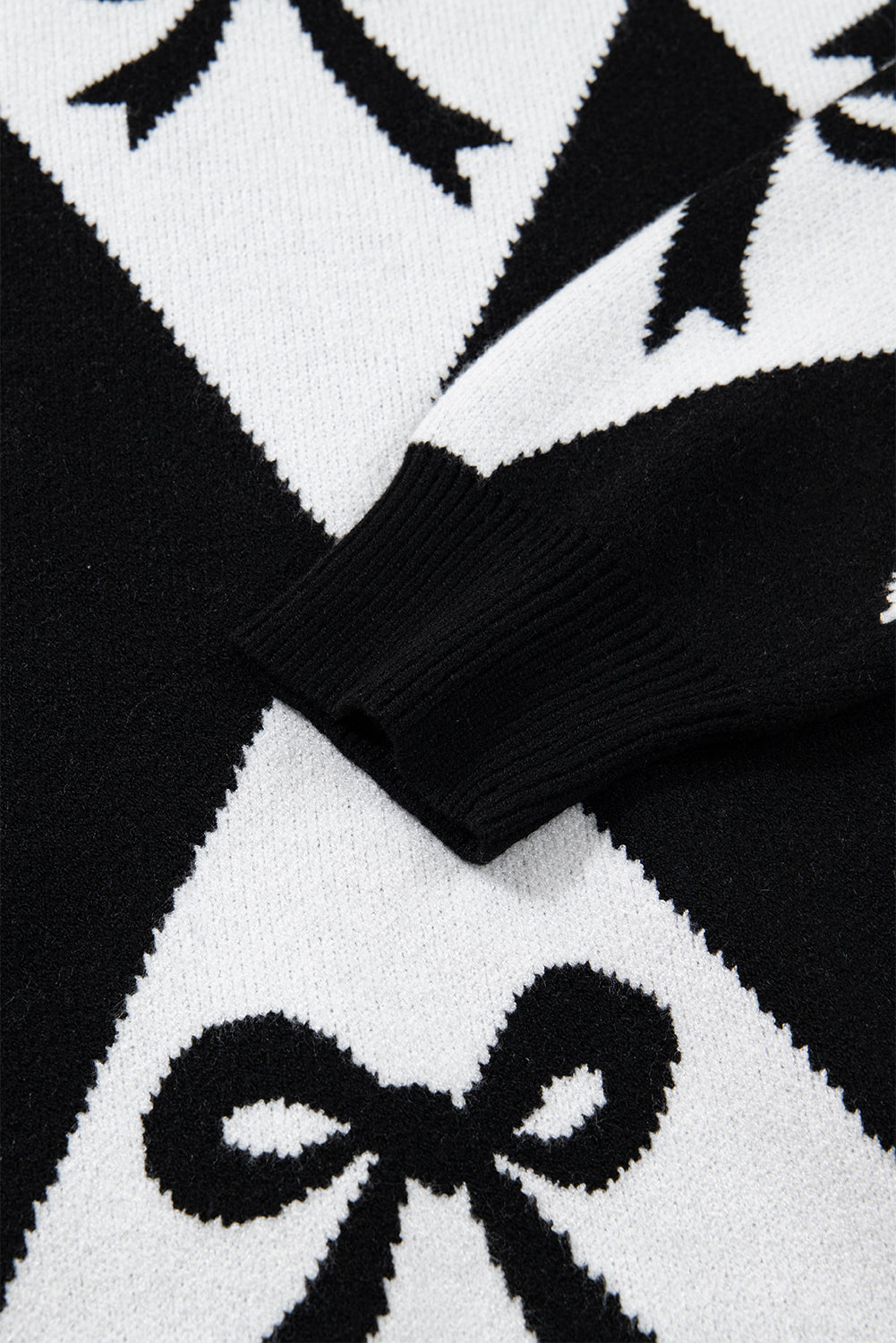 Black White Bow Argyle Knit Oversized Sweater