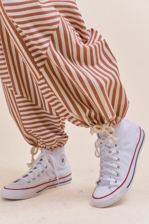 Striped High Waist Drawstring Parachute Pants Boho