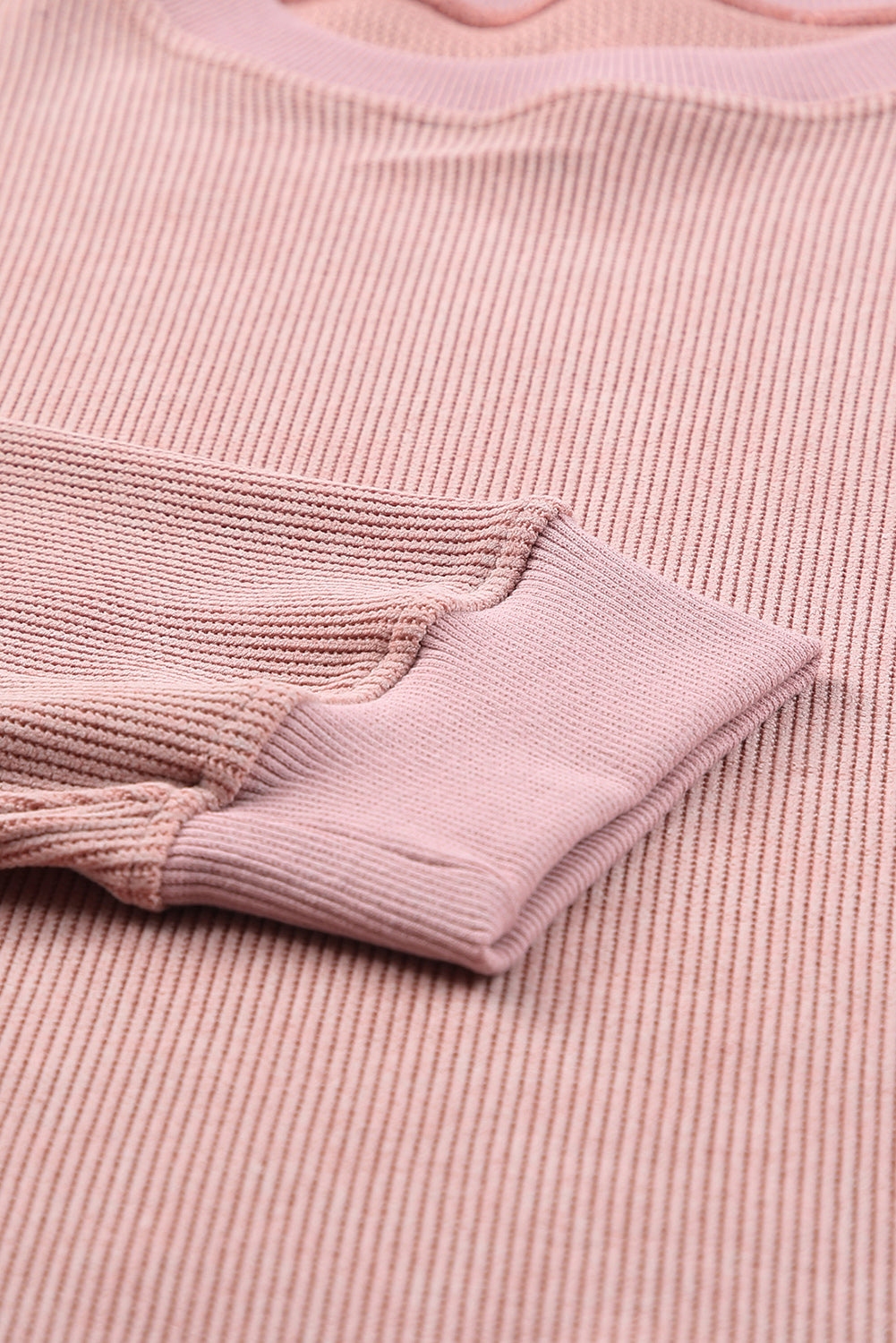 Customizable Solid Ribbed Knit Round Neck Casual PulloverSweatshirt