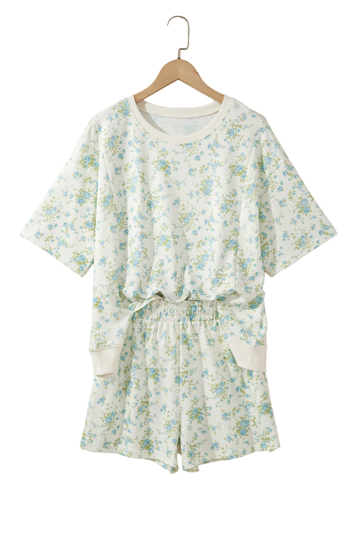 Floral Short Sleeve Lounge Set Women Pocket Shorts Set