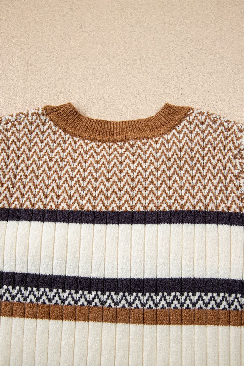 Women's Slim Fit Knit Sweater with Stripes and Ribbed Trim