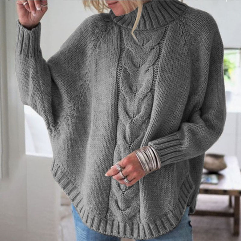 Women's Oversized Cable Knit Batwing Turtleneck Sweater