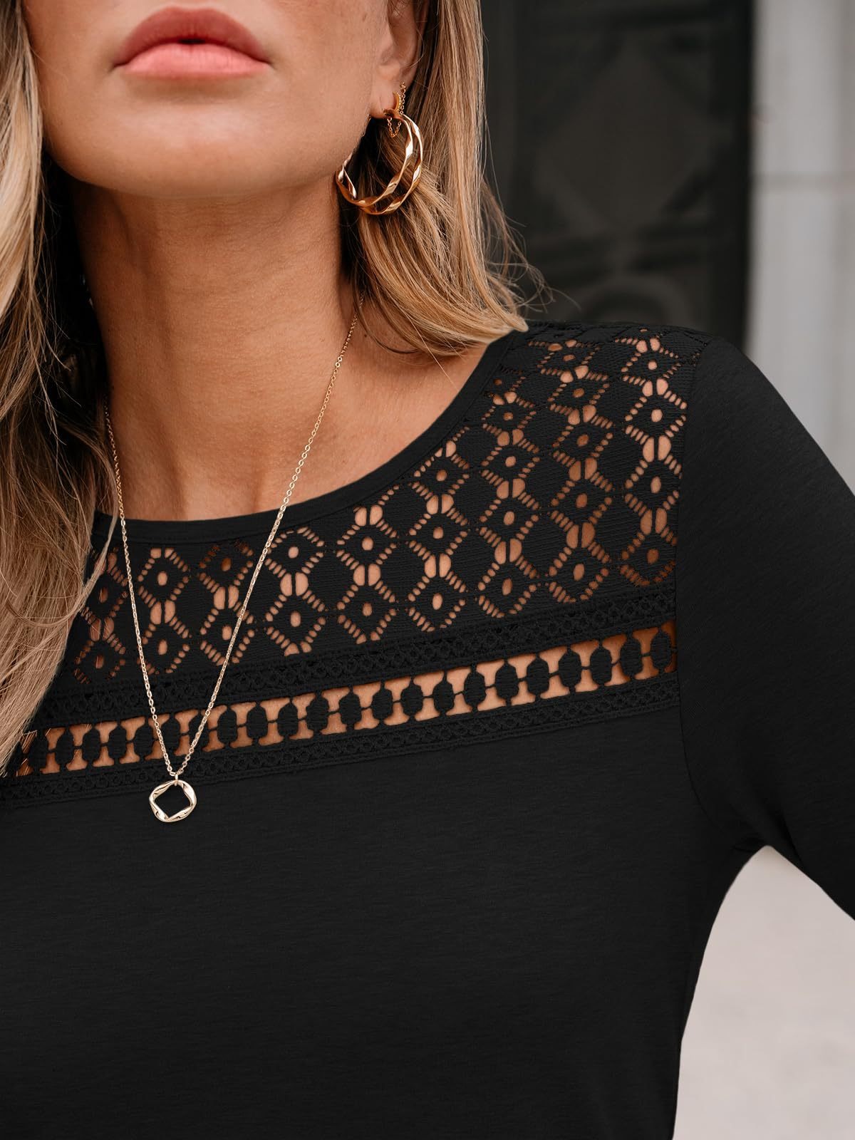 2025 Fall Women's Lace Mesh Top Breathable Long Sleeve
