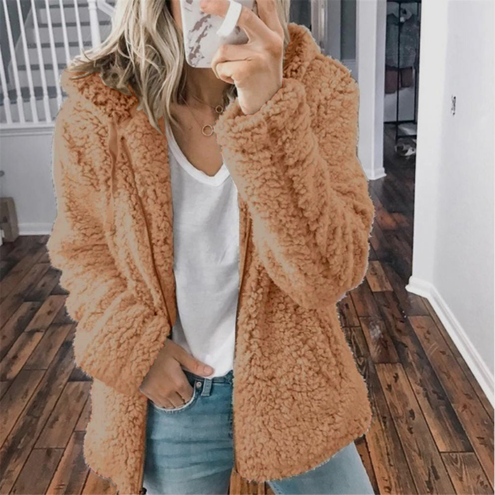 Women's Sherpa Fleece Hooded Jacket Zip Up Coat