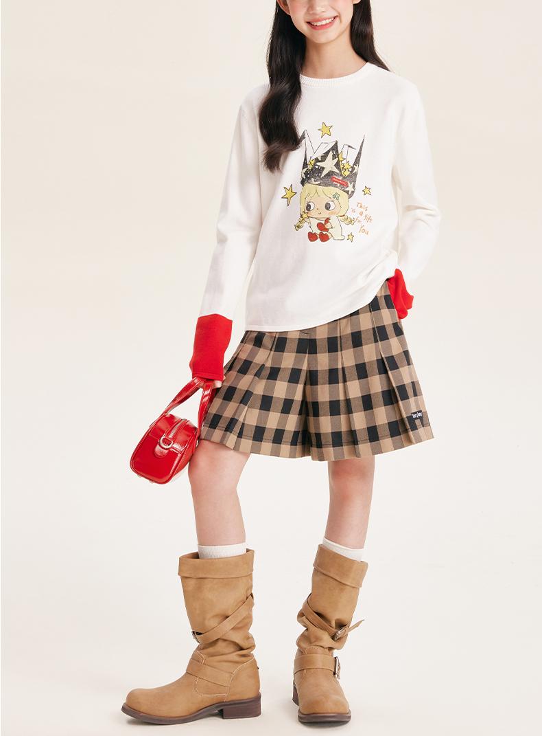 Girls' Plaid Pleated Skirt with Classic Fit
