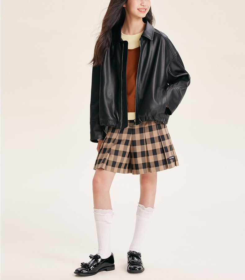 Girls' Plaid Pleated Skirt with Classic Fit
