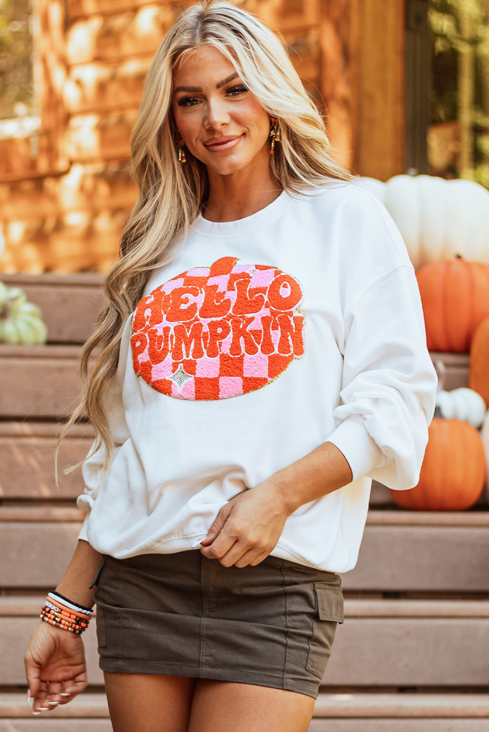 Hello Pumpkin Chenille Patch Halloween Pullover Sweatshirt