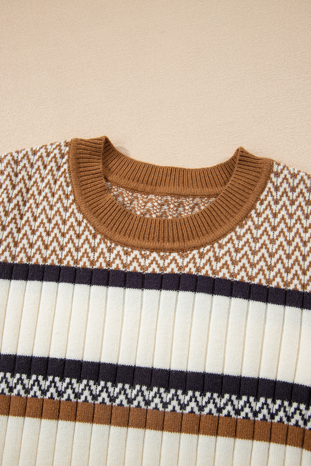 Women's Slim Fit Knit Sweater with Stripes and Ribbed Trim