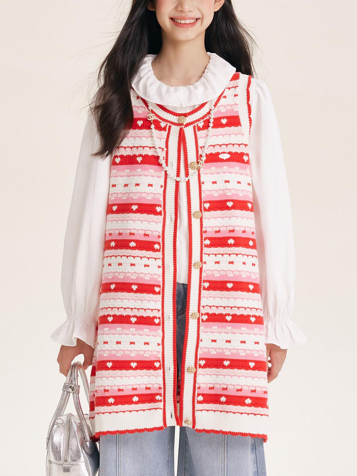 Girls' Red Striped Knit Sleeveless Sweater Dress