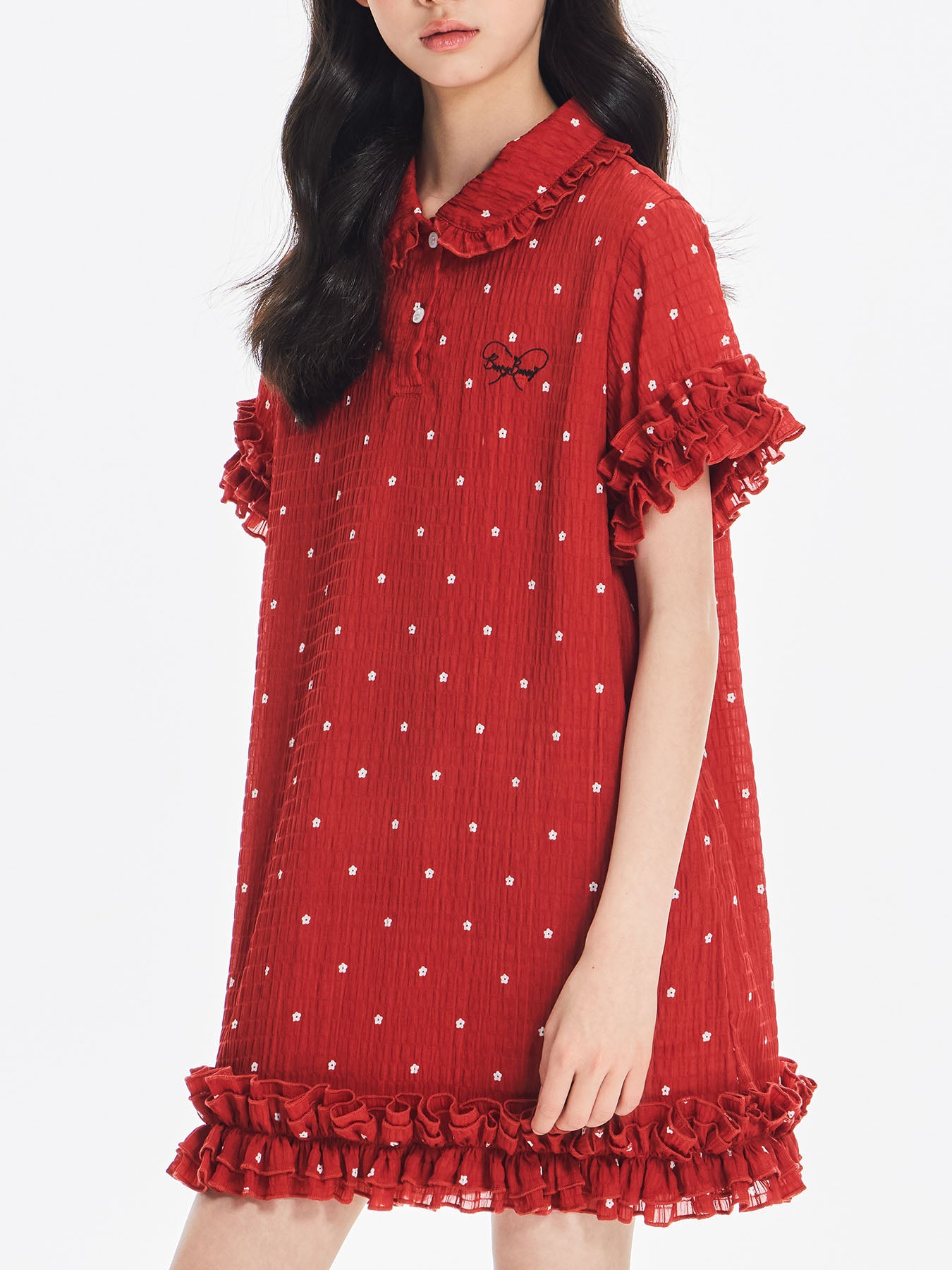 Girls Red Polka Dot Summer Dress with Ruffle Trim