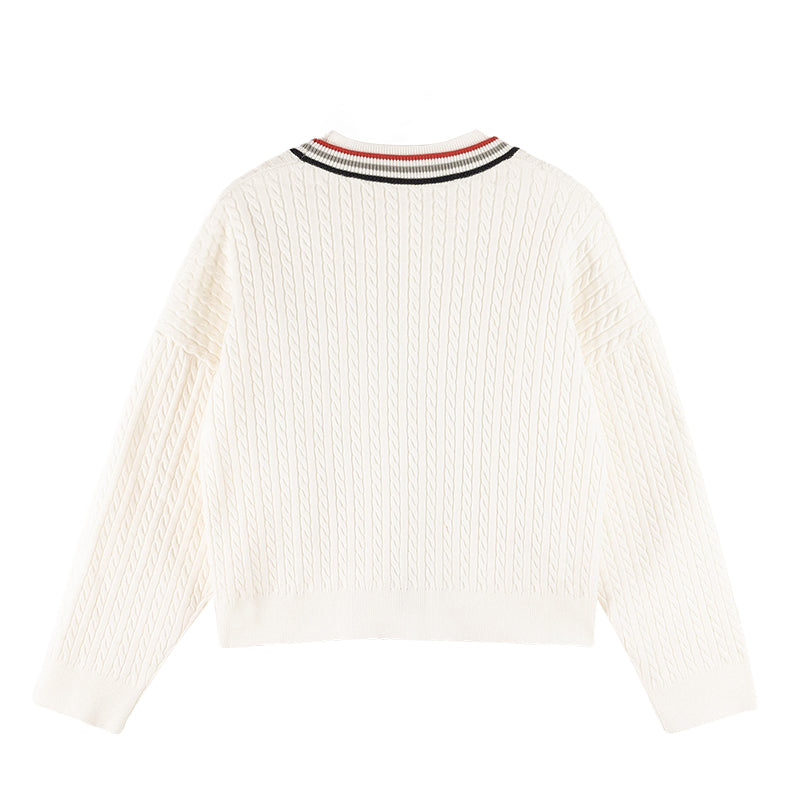 Girls' Cozy Button-Front Cardigan with Striped Trim