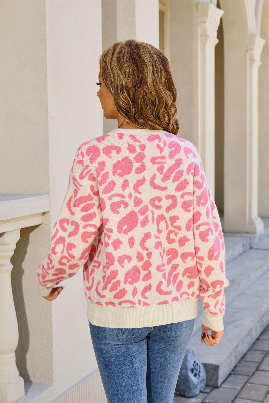 2025 Fall Leopard Print Cardigan Sweater with Tie Front for Women