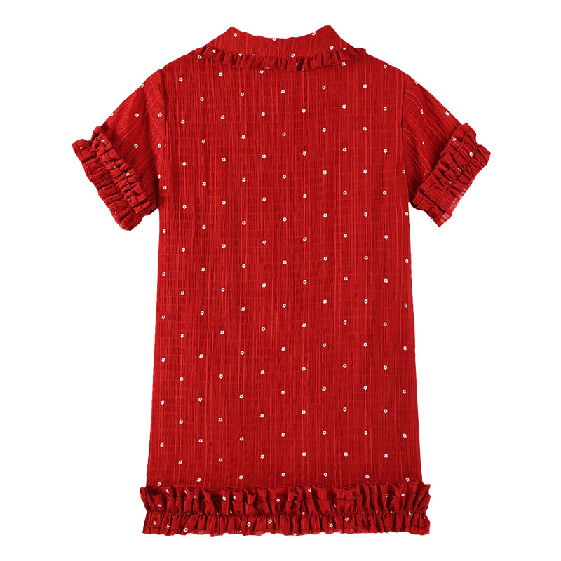 Girls Red Polka Dot Summer Dress with Ruffle Trim