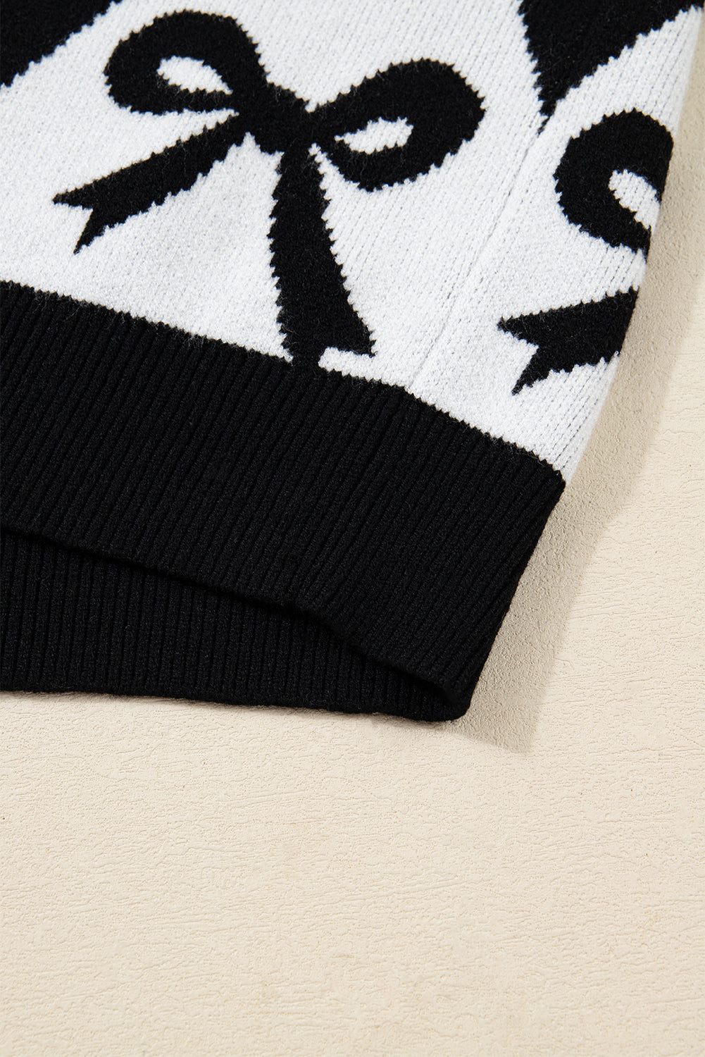 Black White Bow Argyle Knit Oversized Sweater