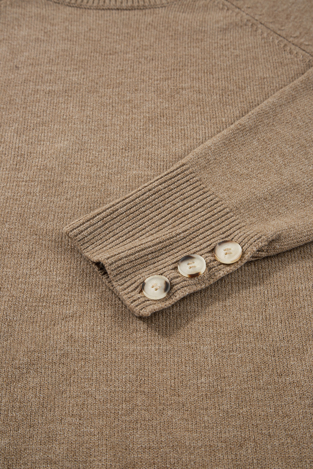 Button Cuff Bishop Sleeve Crew Neck Knit Sweater