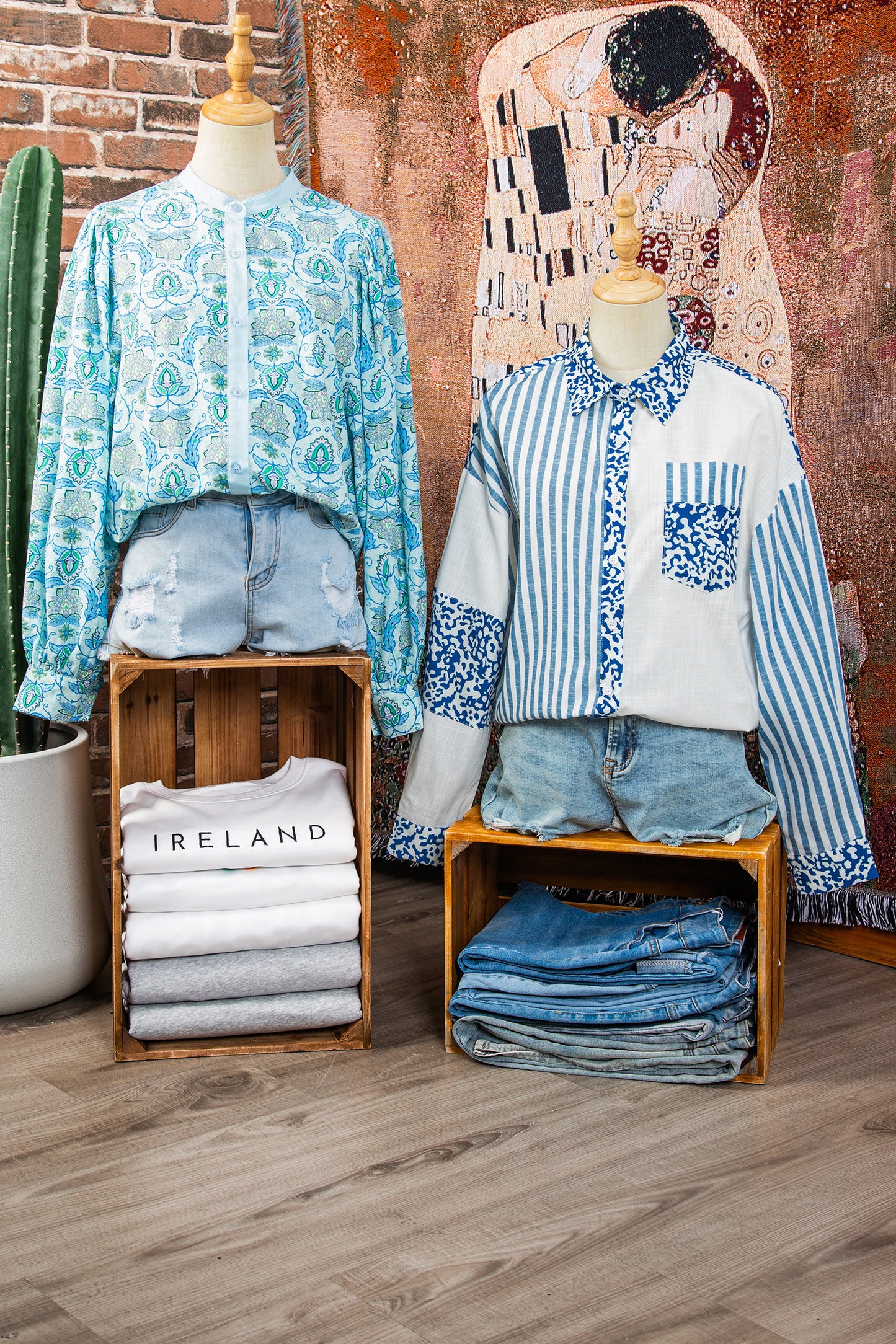 Sky Blue Leopard Striped Western Casual Shirt