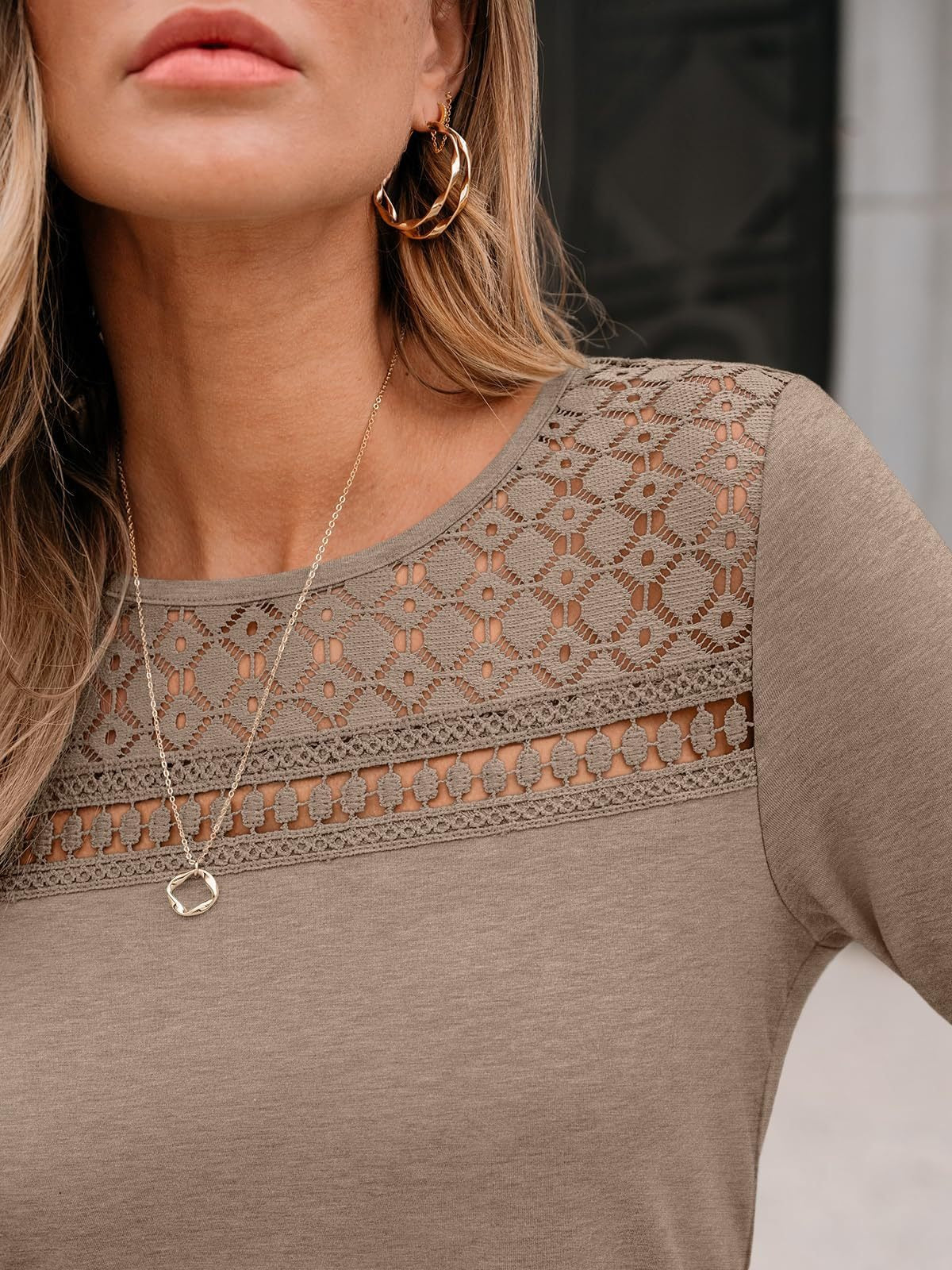 2025 Fall Women's Lace Mesh Top Breathable Long Sleeve
