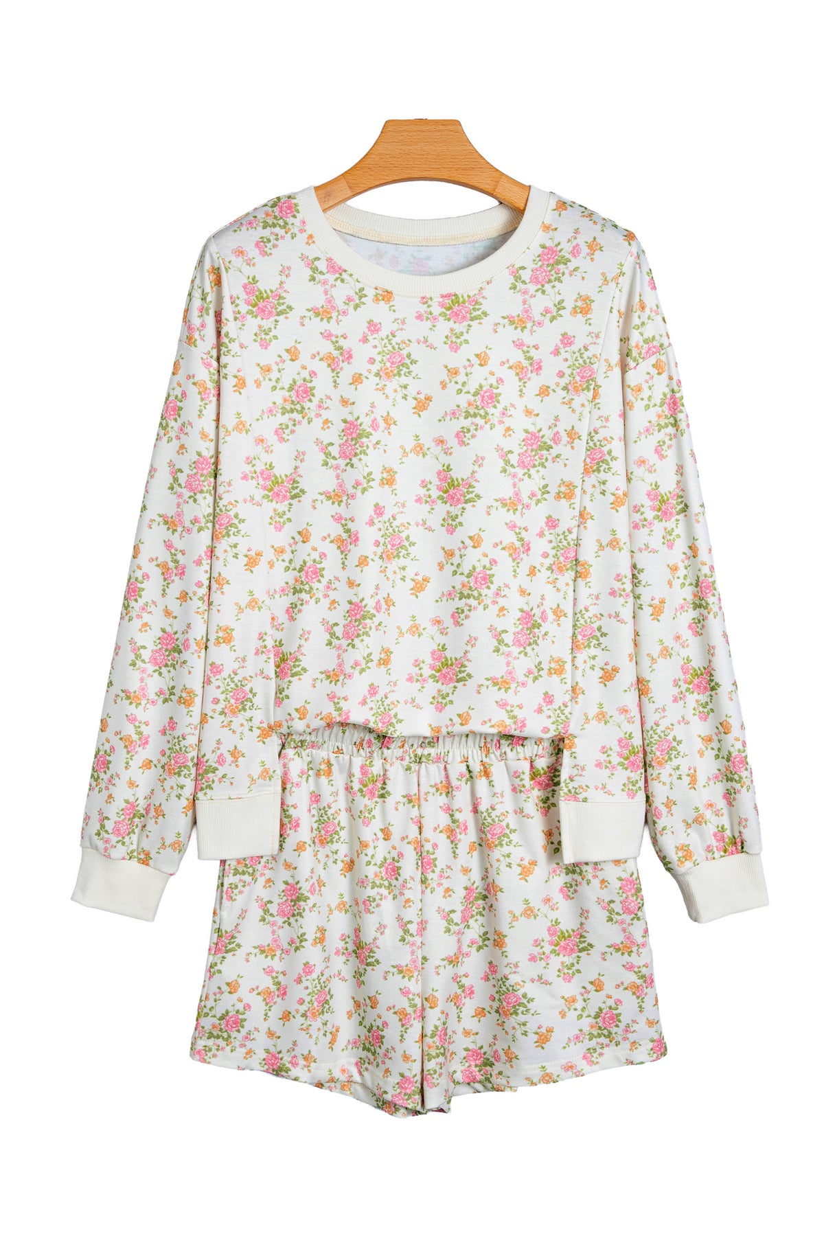 Floral Sweatshirt Shorts Set Women Lounge Two Piece Set