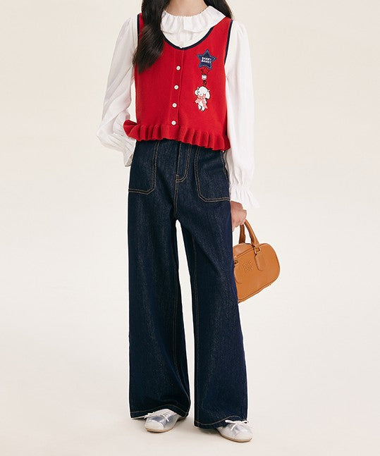 Girls High Waist Wide Leg Jeans with Pockets