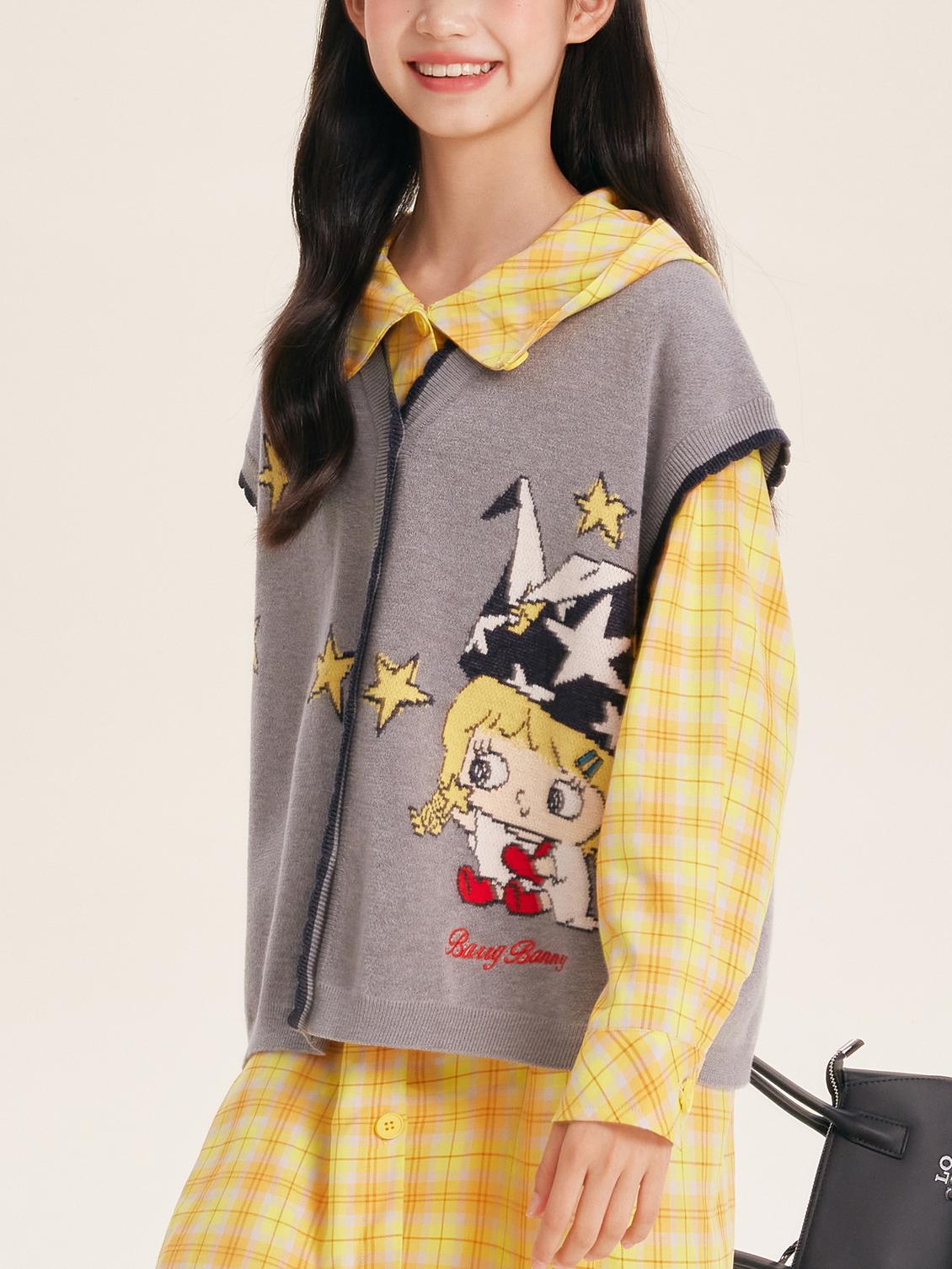 Girl's Korean Style Knit Vest Cardigan Sleeveless Top