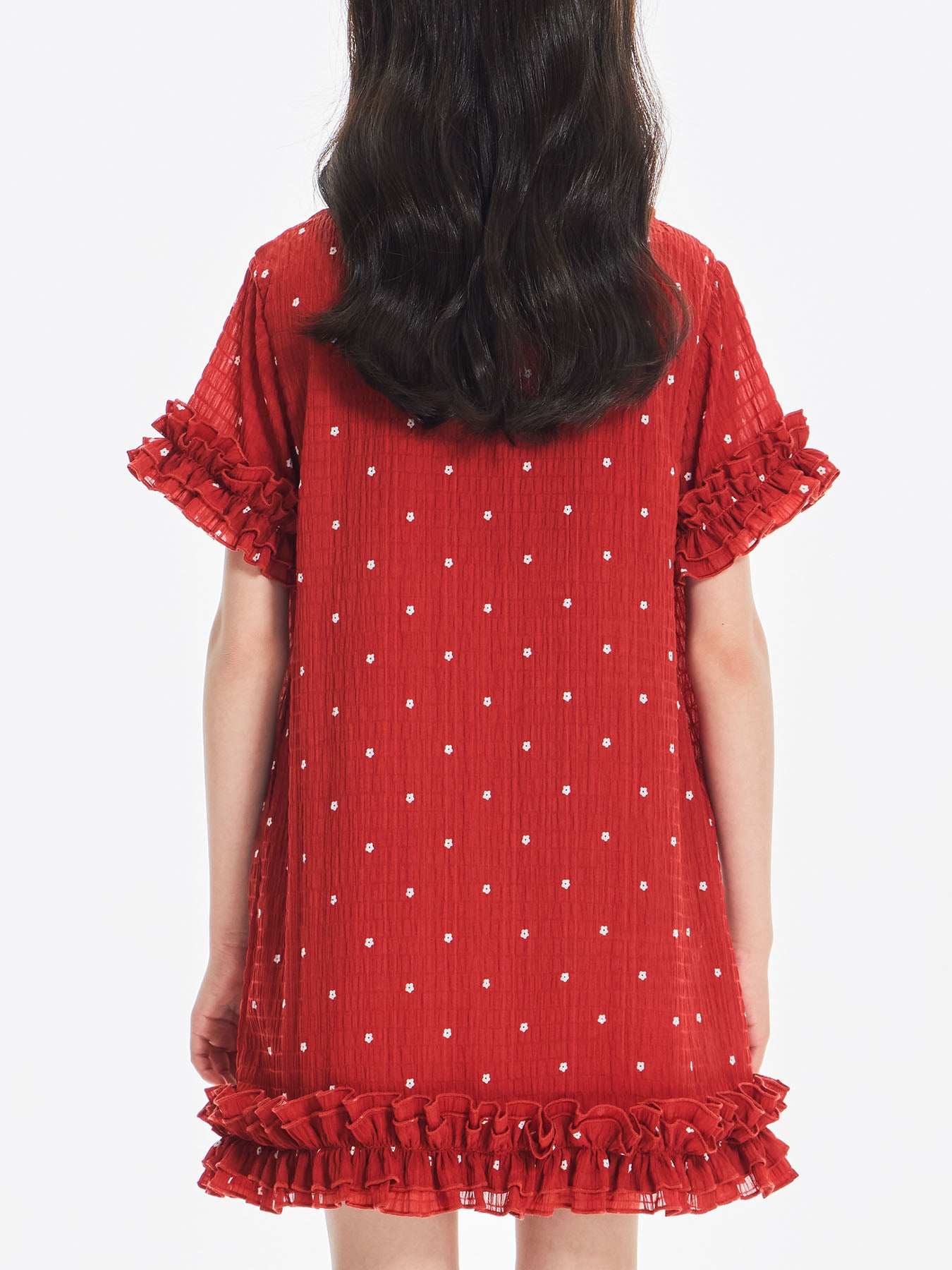 Girls Red Polka Dot Summer Dress with Ruffle Trim