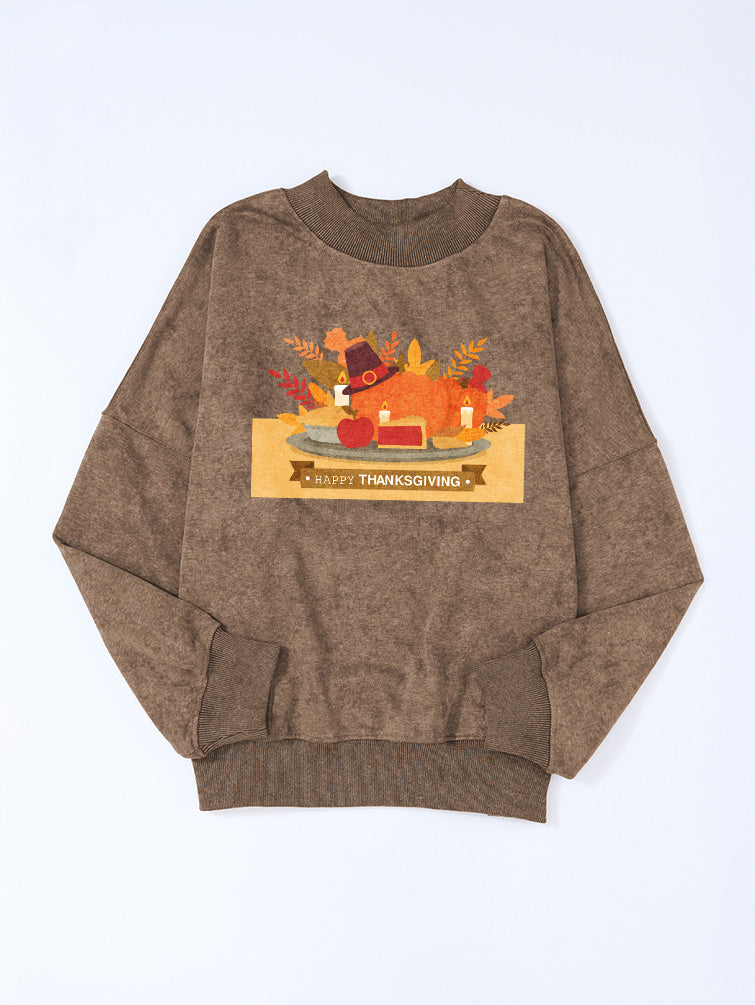 Thanksgiving Turkey Feast Graphic Drop Shoulder Sweatshirt