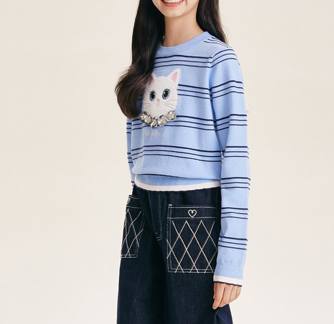 Cute Cartoon Cat Sequin Knit Sweater