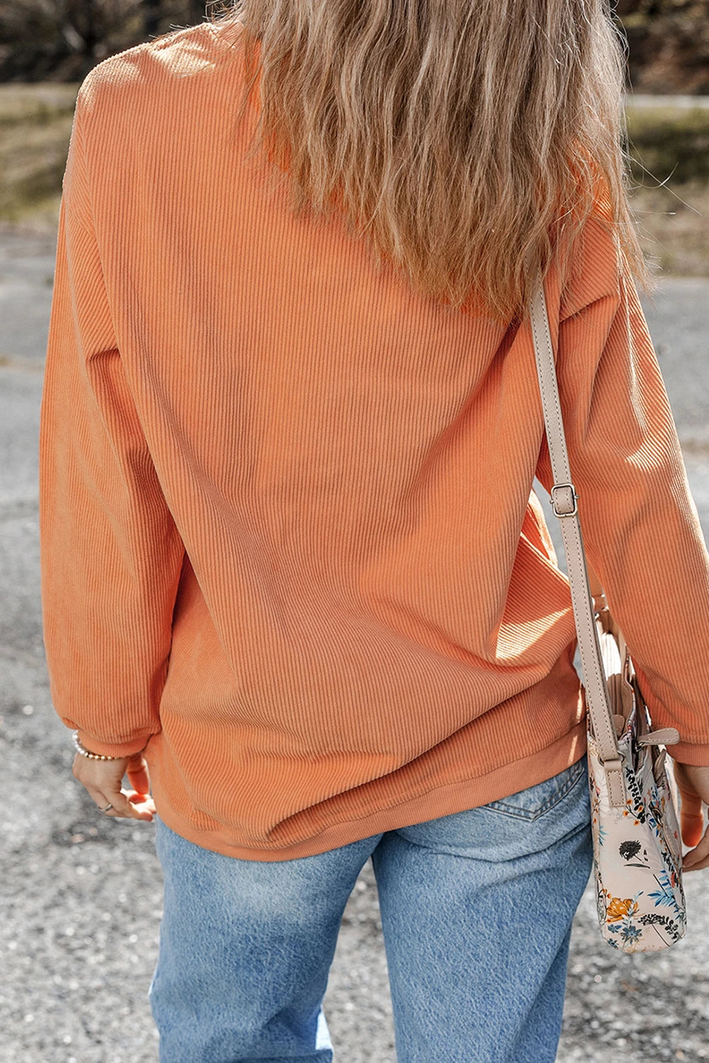 Orange Thankful Ribbed Crewneck Thanksgiving Sweatshirt