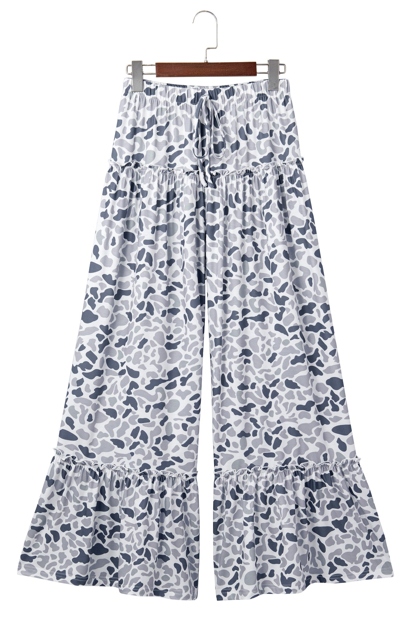 Boho Floral Wide Leg Pants High Waist Ruffle Hem