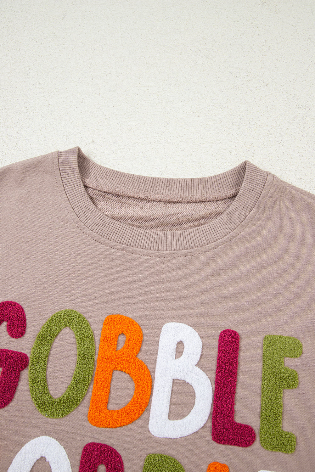 Khaki Gobble Gobble Chenille Letter Thanksgiving Sweatshirt