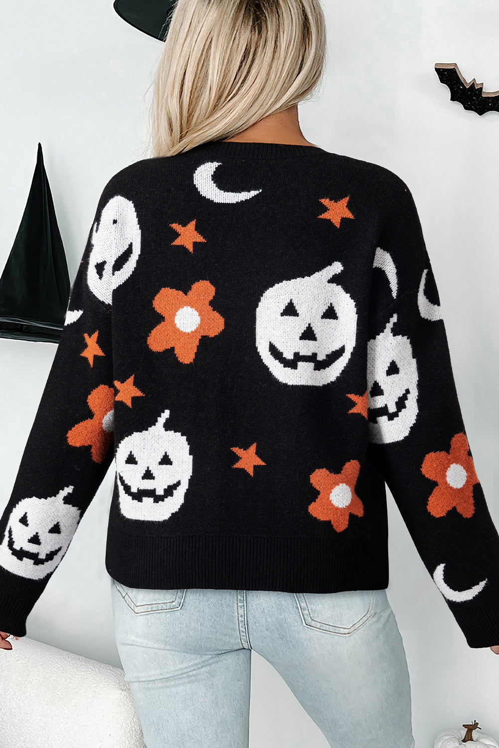 Women's Halloween Pumpkin Graphic Knit Sweater
