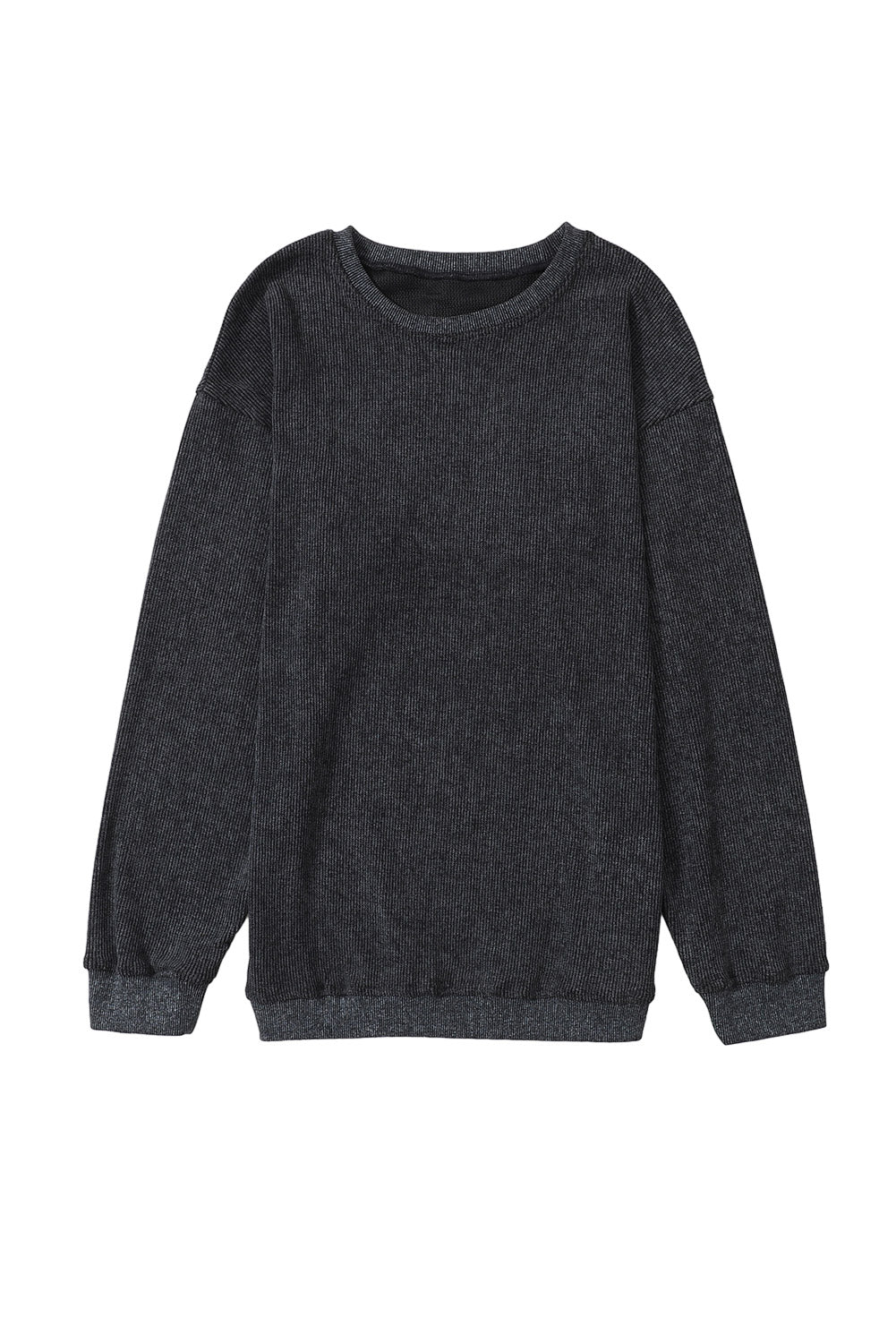 Customizable Solid Ribbed Knit Round Neck Casual PulloverSweatshirt