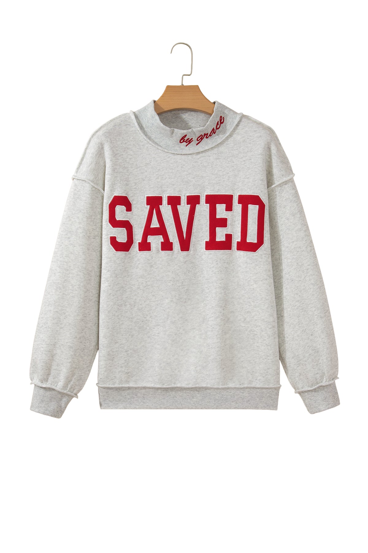 Saved By Grace Embroidered Mock Neck Sweatshirt