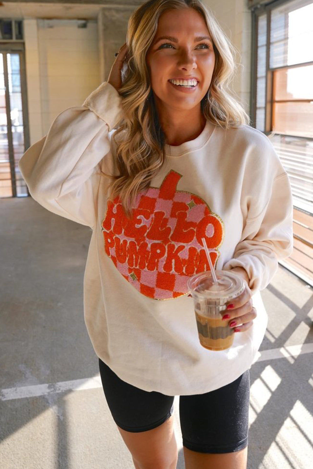 Hello Pumpkin Chenille Patch Halloween Pullover Sweatshirt