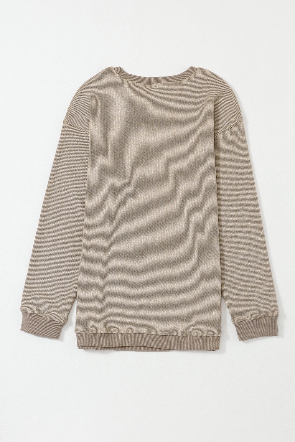 Customizable Solid Ribbed Knit Round Neck Casual PulloverSweatshirt