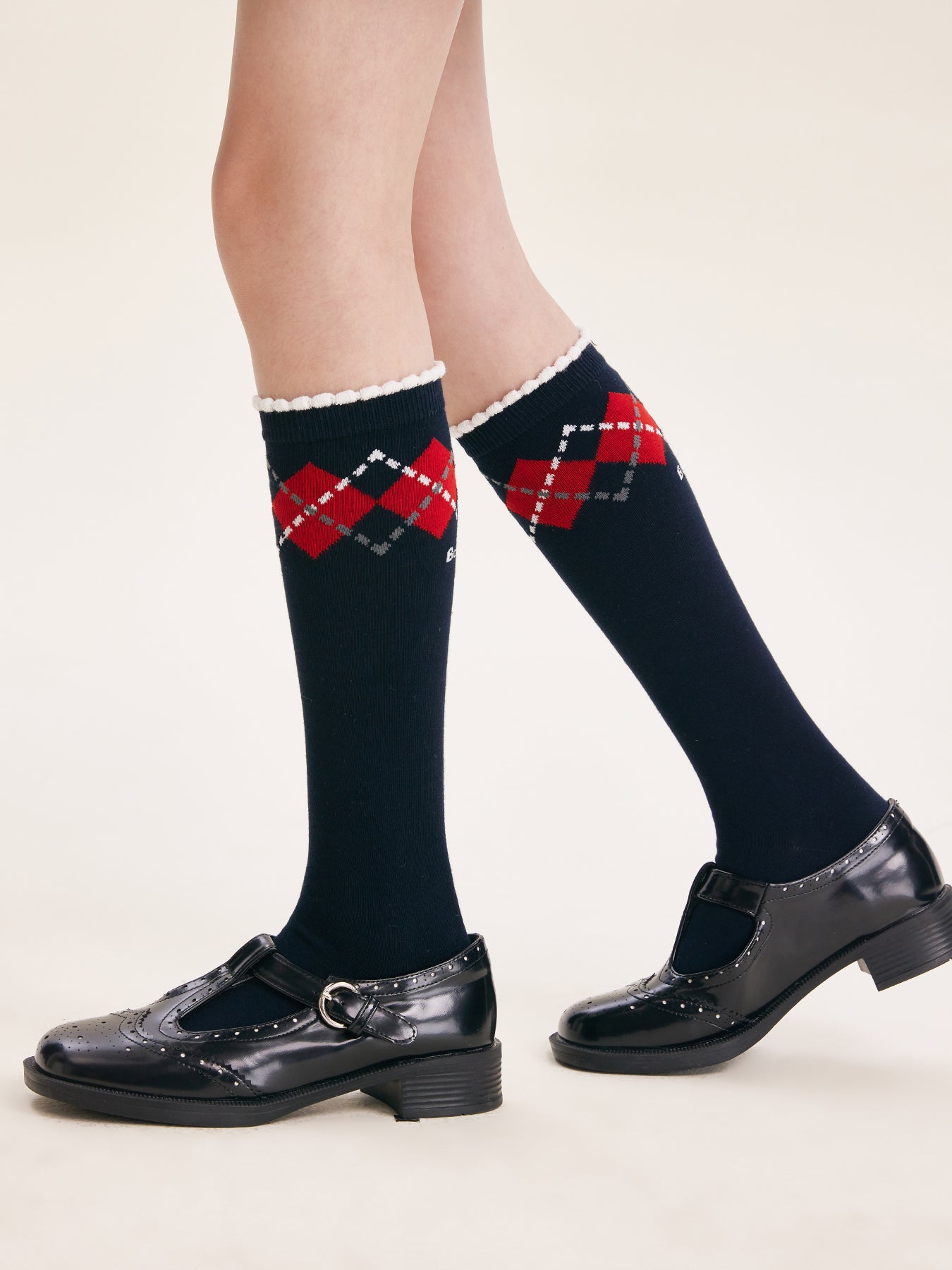 Girls Argyle Cotton Crew Socks Mid-Calf School Style