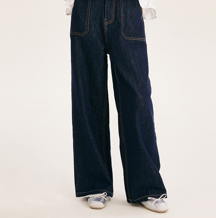 Girls High Waist Wide Leg Jeans with Pockets