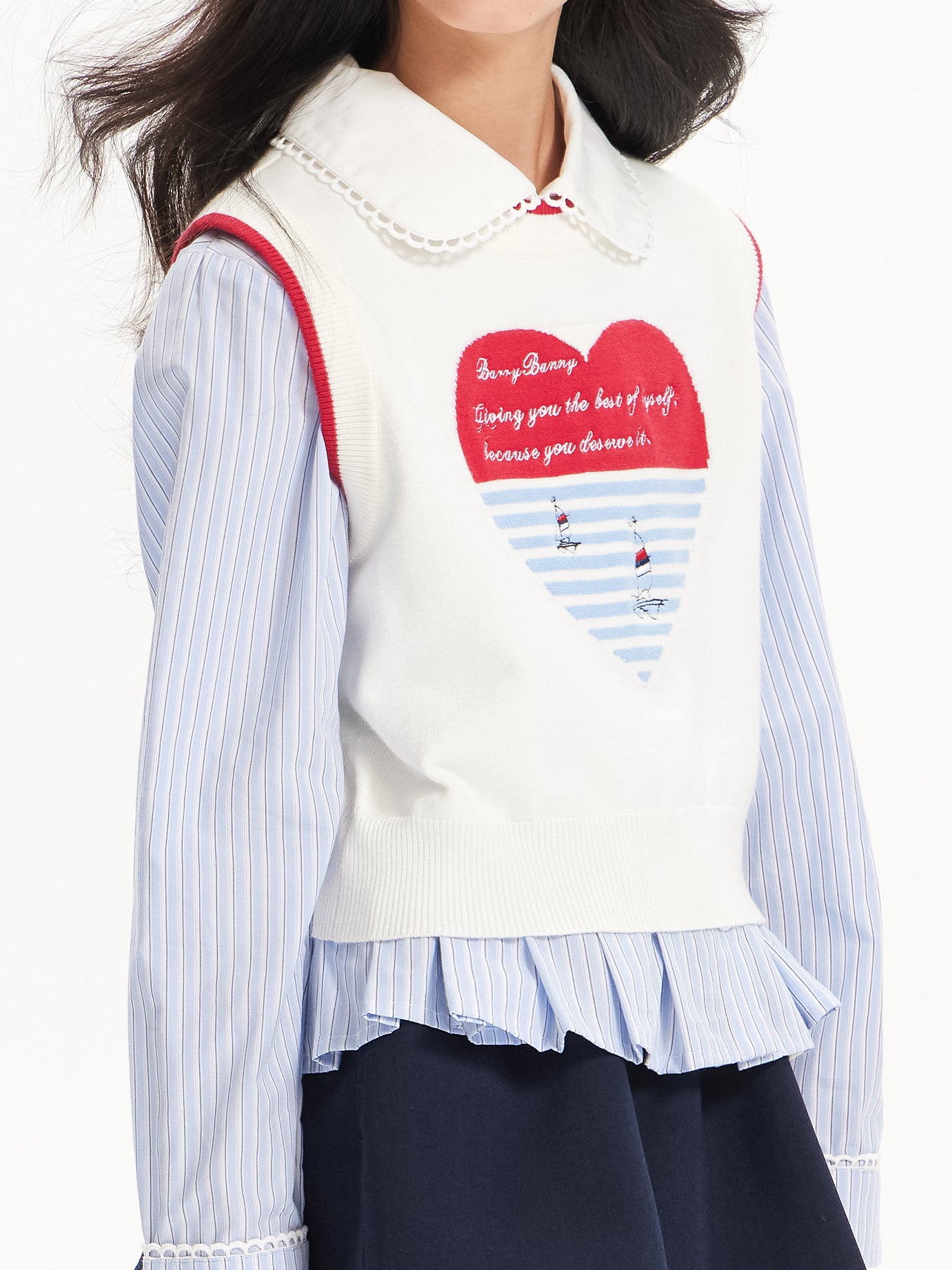 Girls Heart Knit Sweater Vest Preppy Top