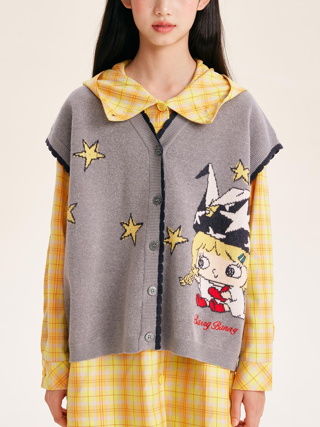 Girl's Korean Style Knit Vest Cardigan Sleeveless Top